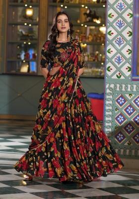 Black Printed Marble Lehenga Set