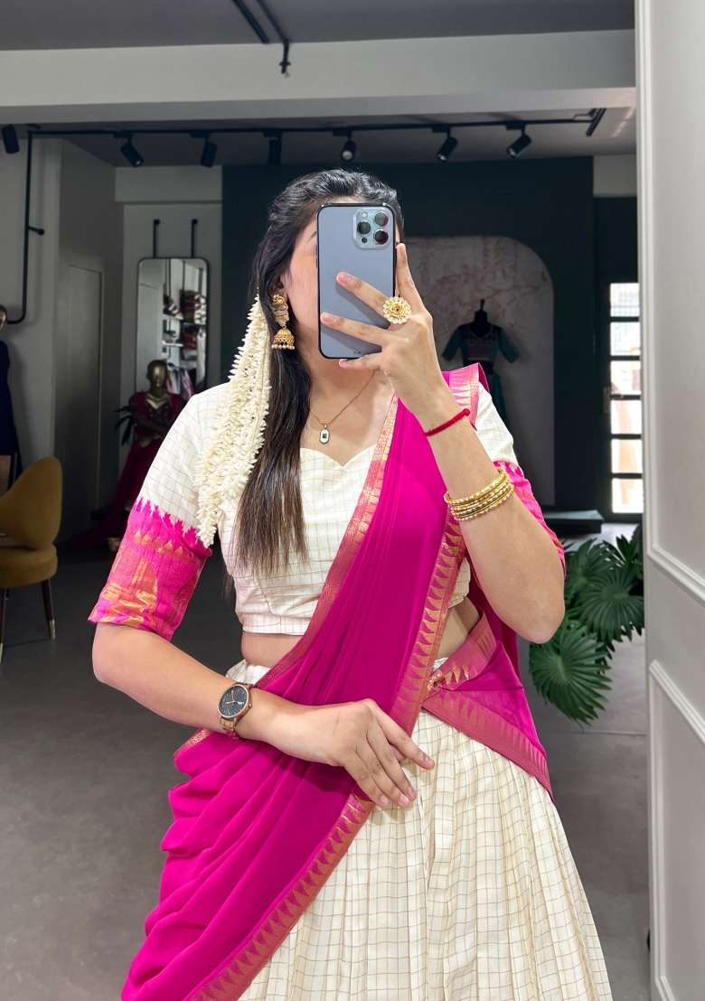 Pink Cotton Lehenga Set with Zari Work for Diwali | Wedding & Festive Wear - Indya