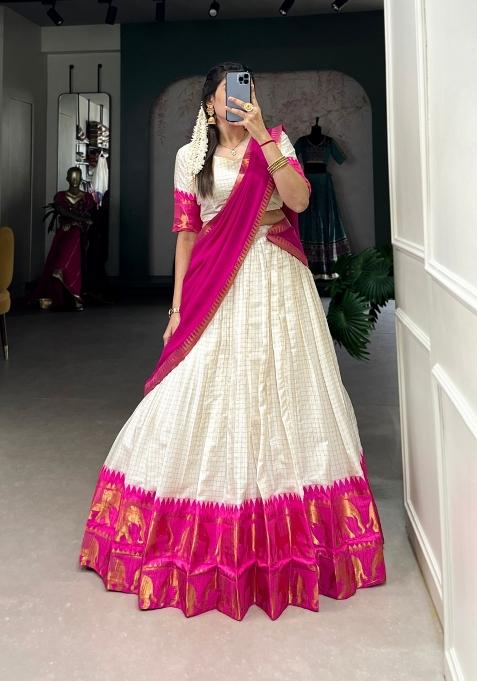 Pink Zari Work Cotton Lehenga Set