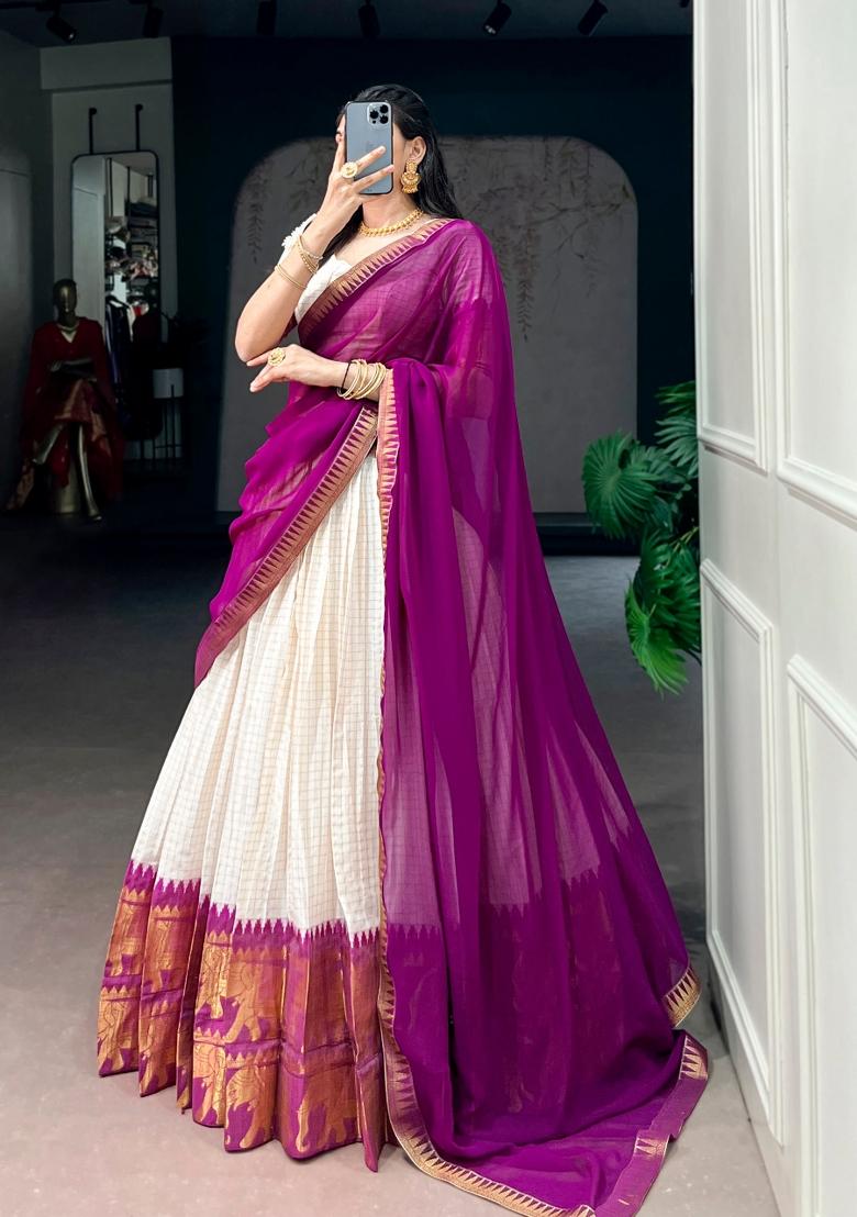 Wine Zari Work Cotton Lehenga Set - Indya