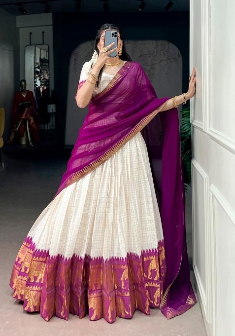 Wine Zari Work Cotton Lehenga Set