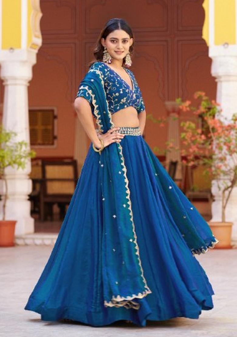 Peacock Embroidered Fendi Lehenga Set - Indya