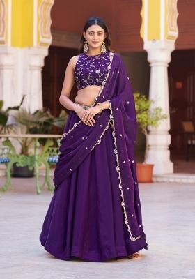 Purple Embroidered Fendi Lehenga Set