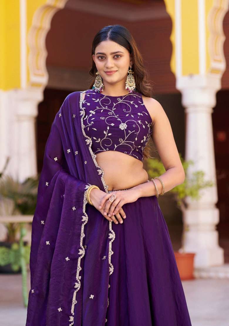 Purple Fendi Lehenga Set with Embroidered for Diwali | Wedding & Festive Wear - Indya
