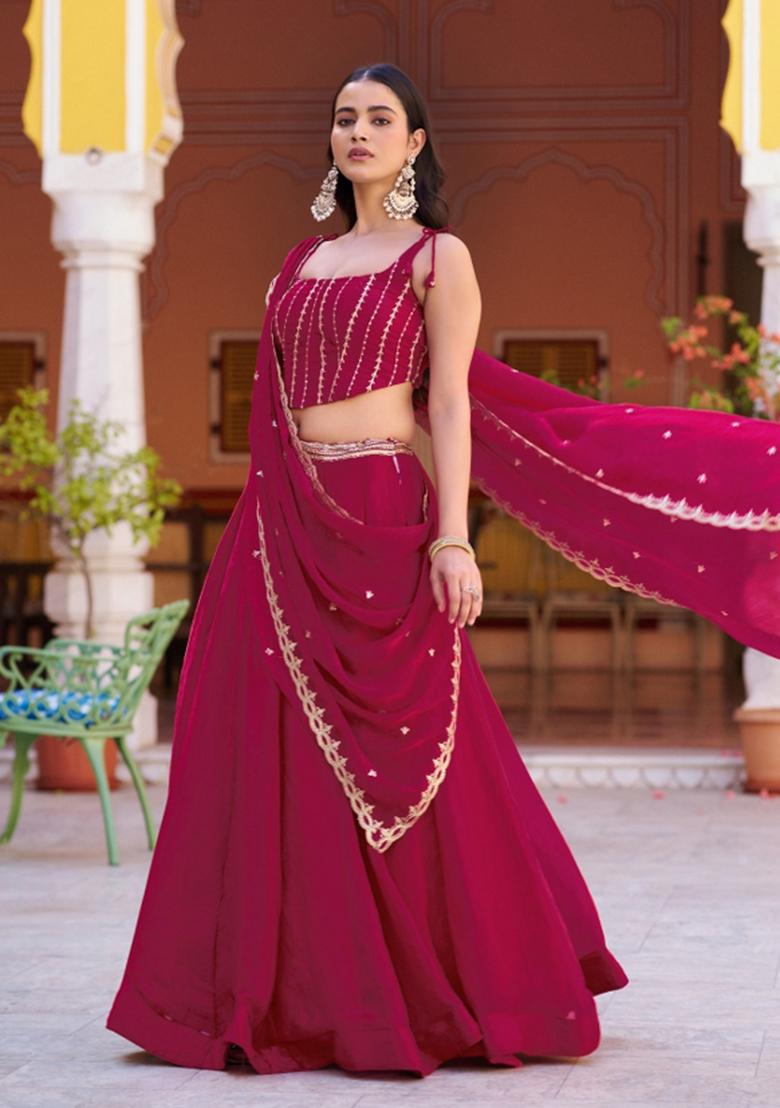 Pink Embroidered Fendi Lehenga Set - Indya