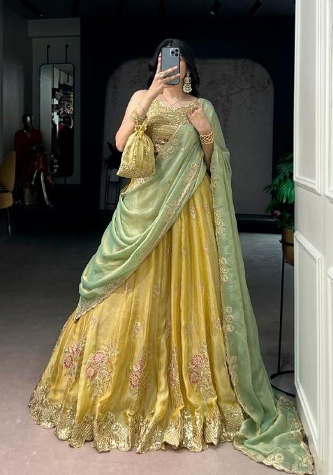 Yellow Embroidered Silk Lehenga Set