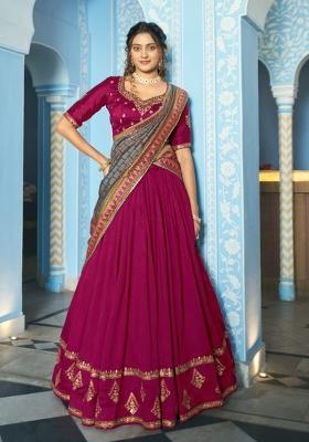 Pink Embroidered Silk Lehenga Set