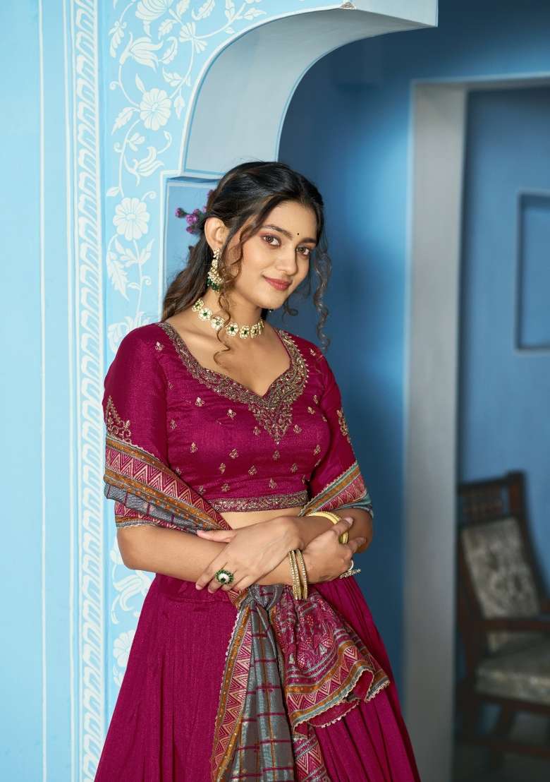Pink Embroidered Silk Lehenga Set for Diwali and Festive Wear - Indya