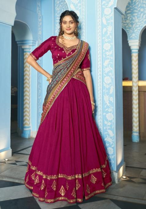 Pink Embroidered Silk Lehenga Set