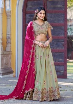 Pista Embroidered Georgette Lehenga Set