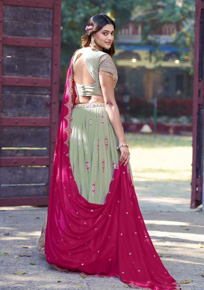 Pista Embroidered Georgette Lehenga Set - Indya