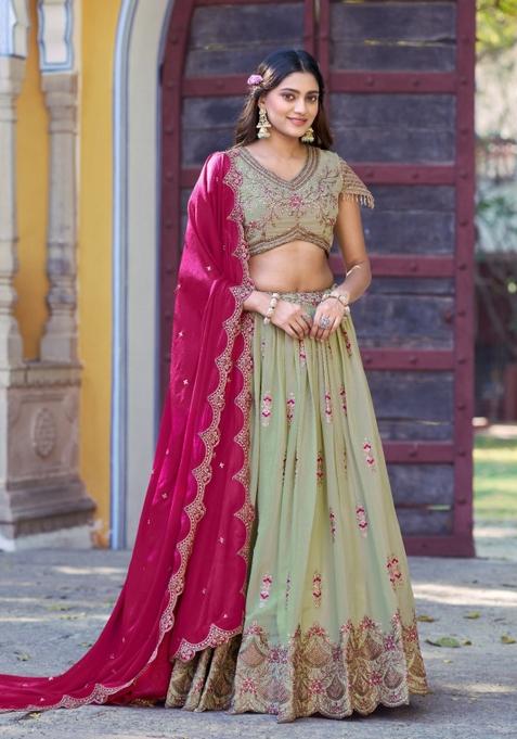 Pista Embroidered Georgette Lehenga Set