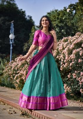 Blue Zari Work Kanchipuram Lehenga Set