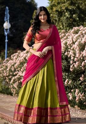 Pista Zari Work Kanchipuram Lehenga Set
