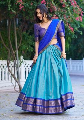 Blue Zari Work Kanchipuram Lehenga Set