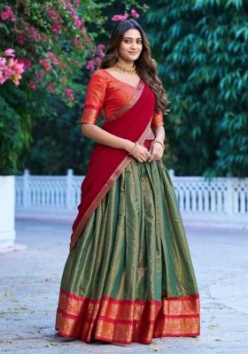 Green Zari Work Kanchipuram Lehenga Set