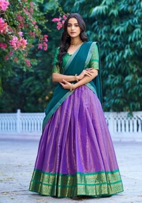 Lavender Zari Work Kanchipuram Lehenga Set