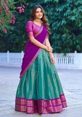 Green Zari Work Kanchipuram Lehenga Set