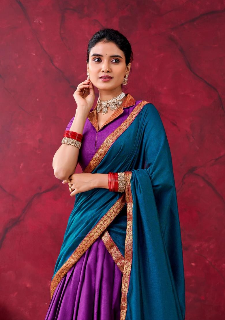 Purple Zari Work Cotton Lehenga Set - Indya