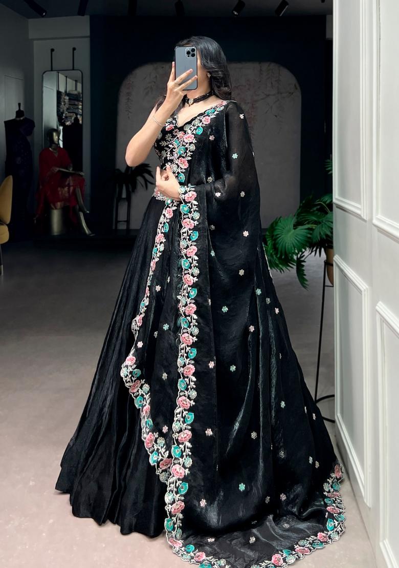 Black Embroidered Fendi Lehenga Set - Indya