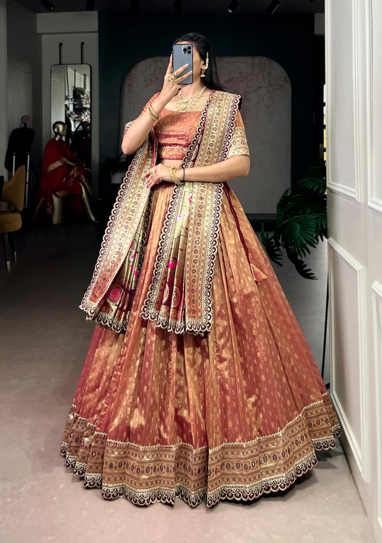 Peacock Zari Work Organza Lehenga Set - Indya