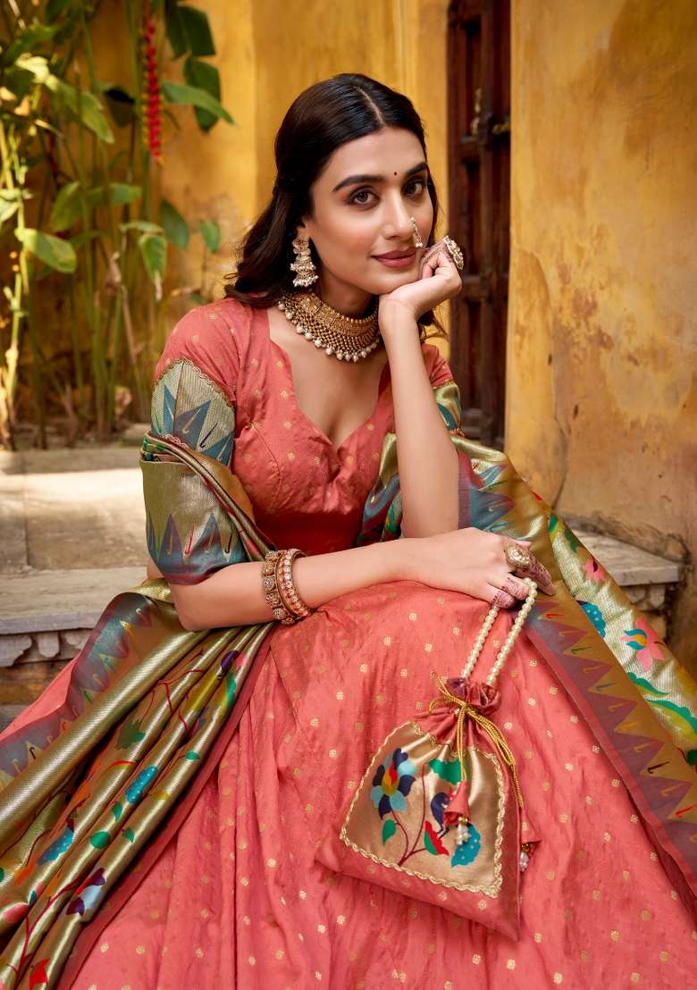 Peacock Zari Work Silk Lehenga Set - Indya