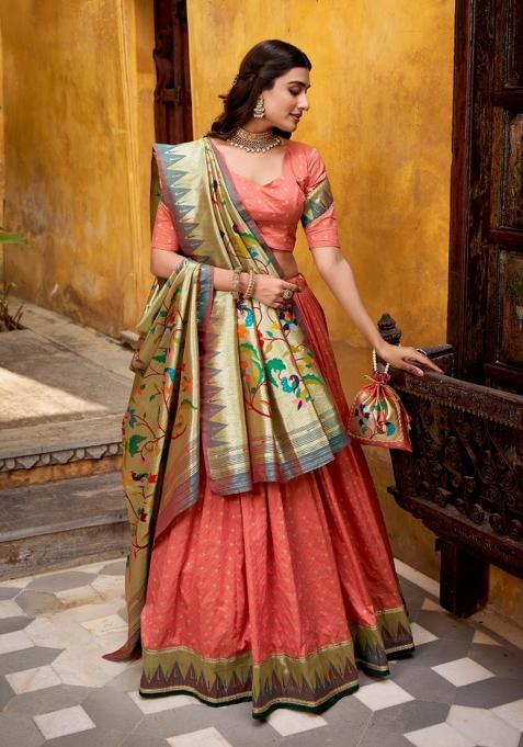 Peacock Zari Work Silk Lehenga Set