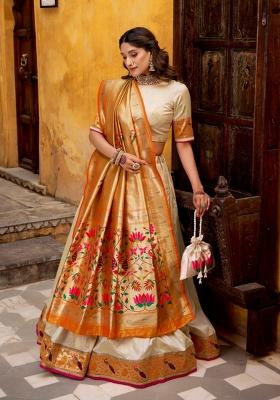 Off White Zari Work Silk Lehenga Set