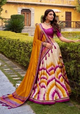 Wine Printed Silk Lehenga Set