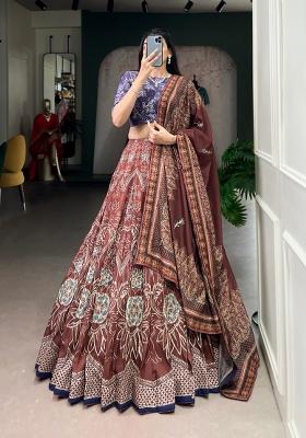 Maroon Printed Silk Lehenga Set