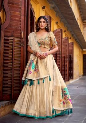 Green Zari Work Shimmer Lehenga Set