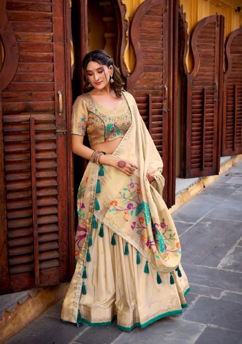 Green Zari Work Shimmer Lehenga Set - Indya