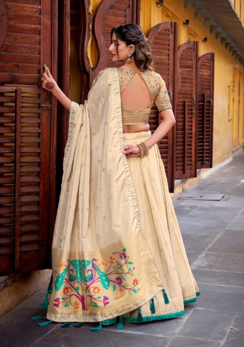 Green Zari Work Shimmer Lehenga Set - Indya