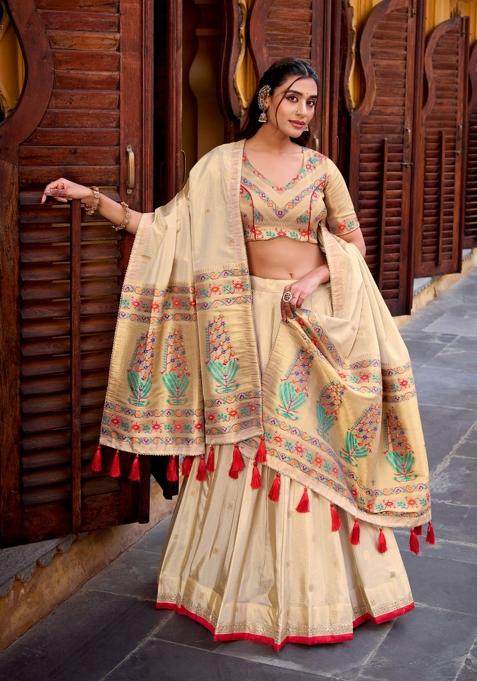 Red Zari Work Shimmer Lehenga Set