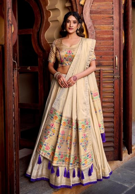 Purple Zari Work Shimmer Lehenga Set