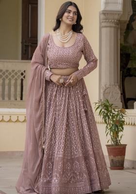 Dusty Pink Faux Blooming Lehenga Set