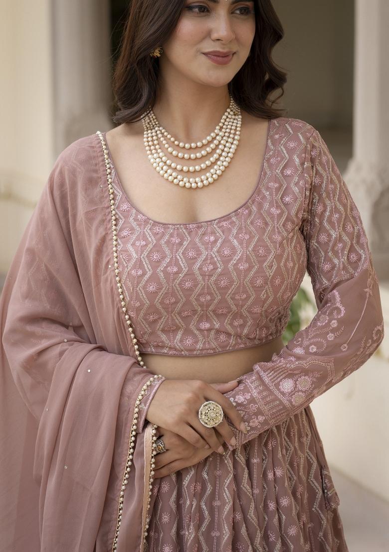 Dusty Pink Faux Blooming Lehenga Set - Indya