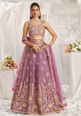 Lavender Embroidered Silk Lehenga Set