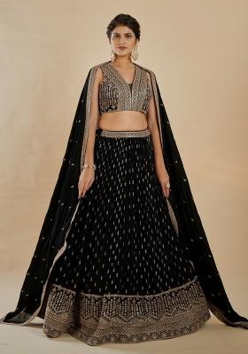 Black Embroidered Georgette Lehenga Set