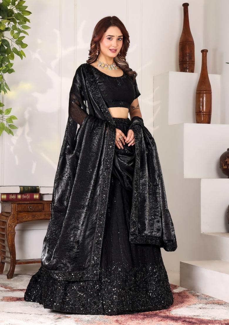 Black Embroidered Fendi Lehenga Set - Indya