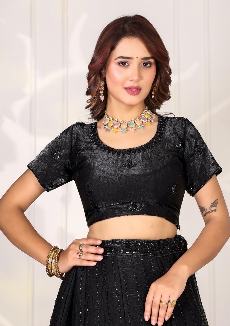 Black Embroidered Fendi Lehenga Set - Indya