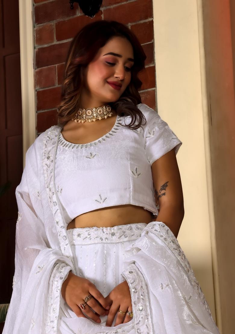 White Embroidered Fendi Lehenga Set - Indya