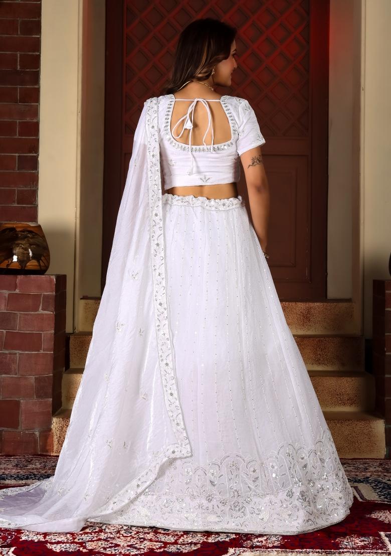 White Embroidered Fendi Lehenga Set - Indya