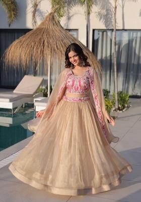 Cream Embroidered Silk Lehenga Set