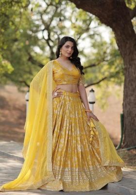 Yellow Embroidered Viscose Lehenga Set