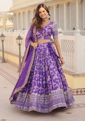 Violet Embroidered Viscose Lehenga Set