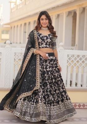 Black Embroidered Viscose Lehenga Set