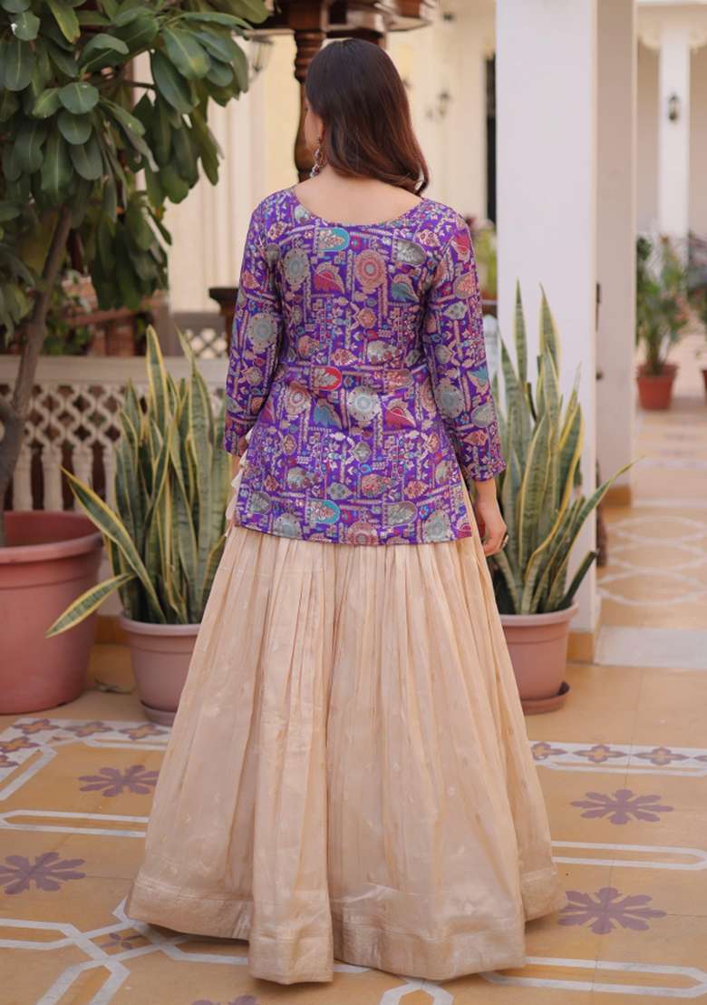 Off White Silk Jacquard Lehenga Set for Diwali | Wedding & Festive Wear - Indya