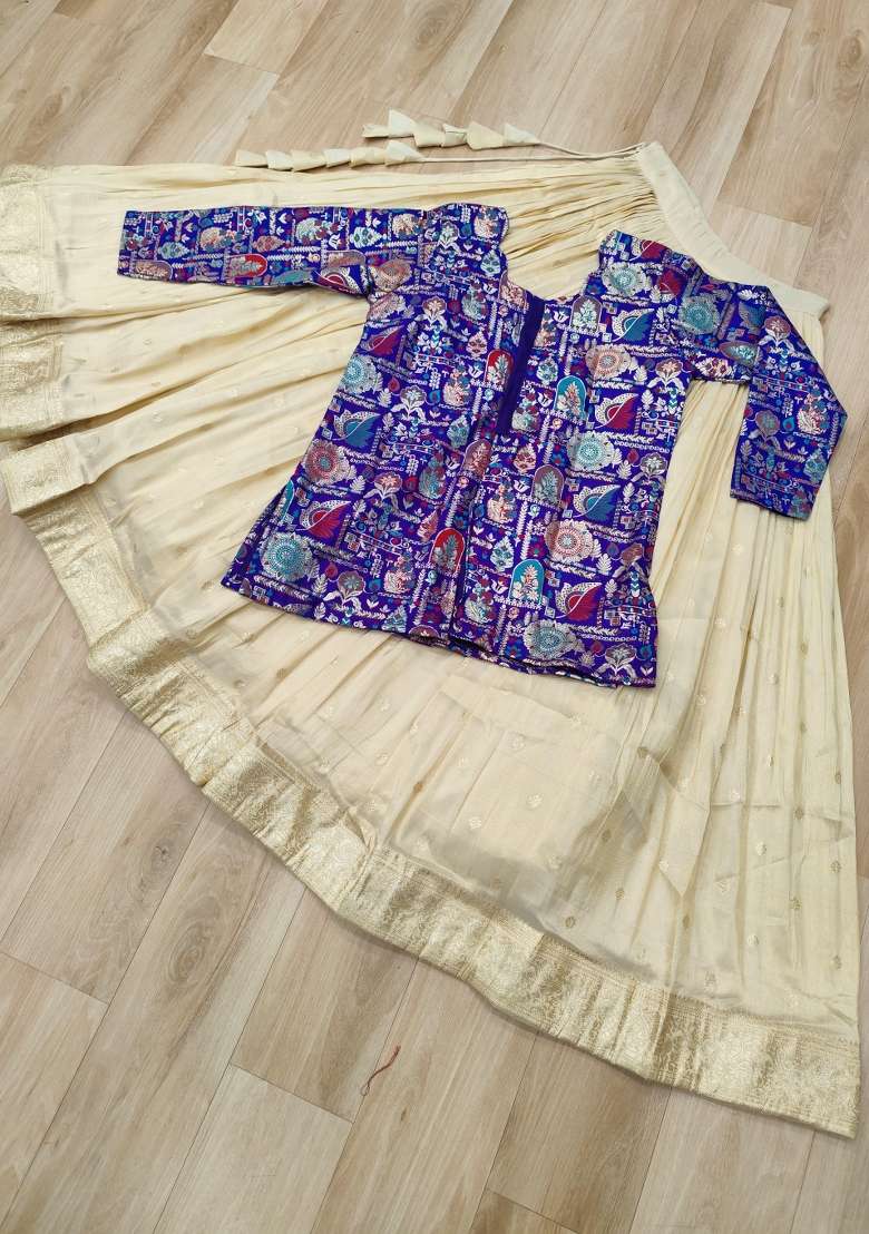 Off White Silk Jacquard Lehenga Set for Diwali | Wedding & Festive Wear - Indya