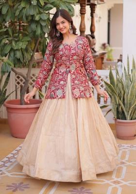 Off White Jacquard Silk Lehenga Set